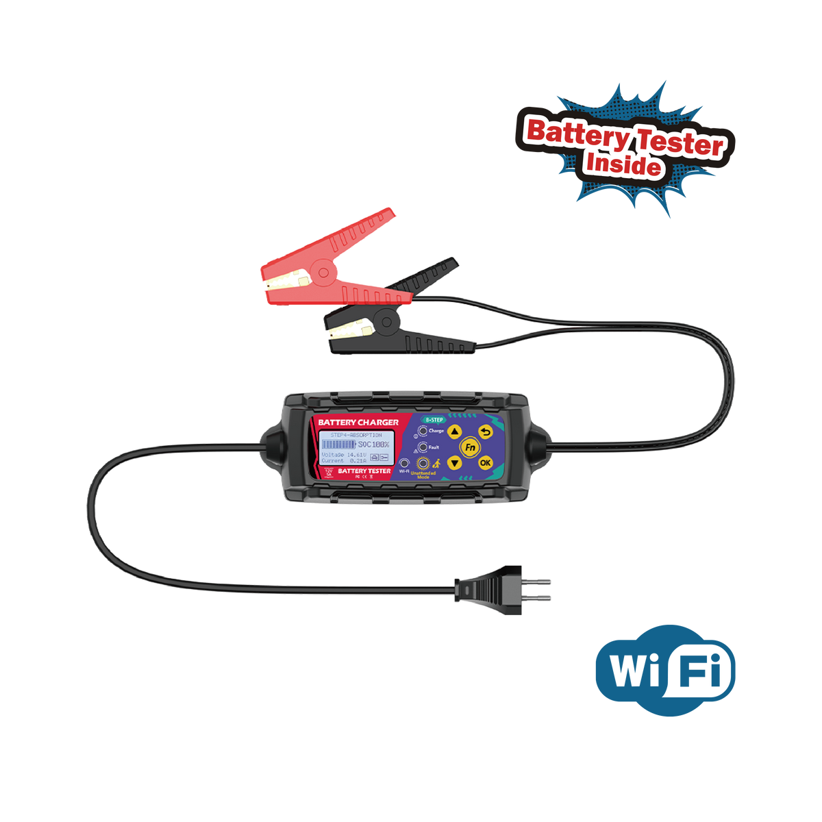 12V Wi-Fi Battery Charger with Battery Tester Inside